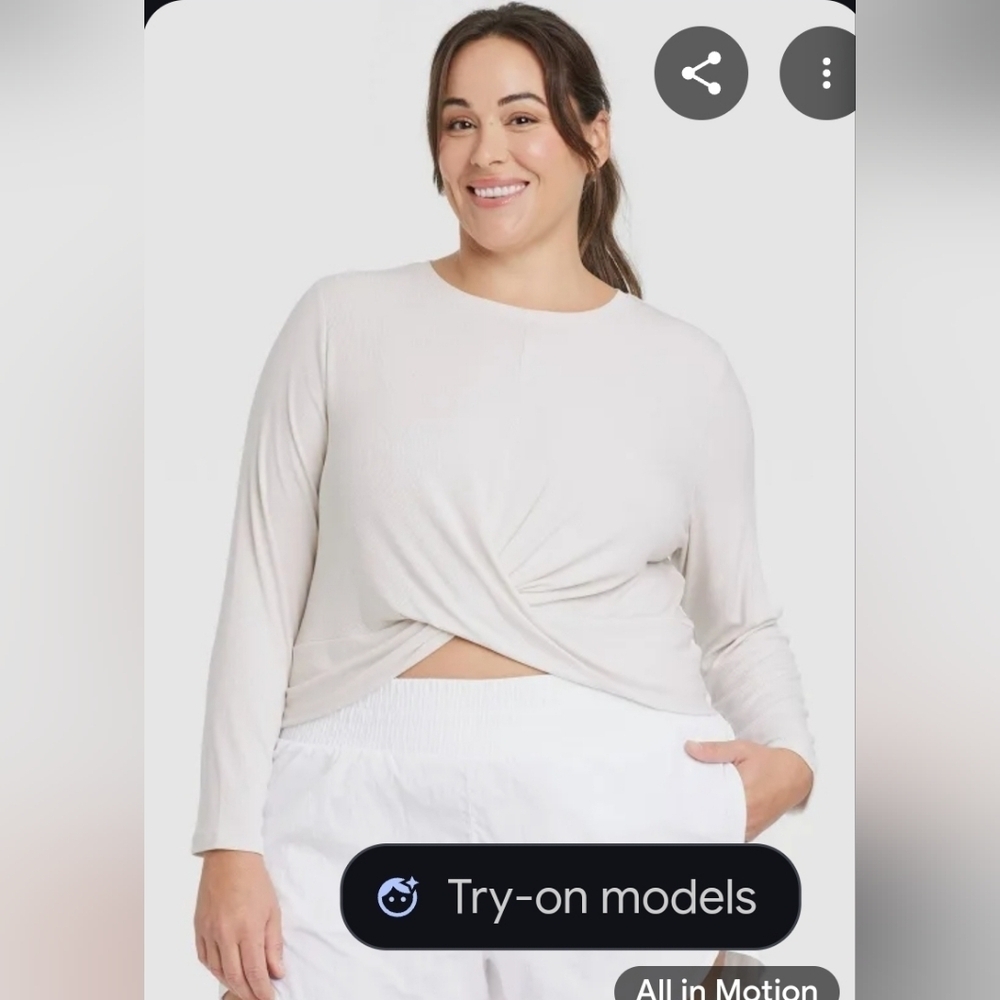 All In Motion - Women's Twist-Front Long Sleeve Top - Light Beige Size 2X